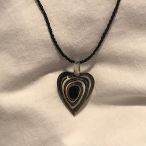 Hand blown glass heart shaped necklace